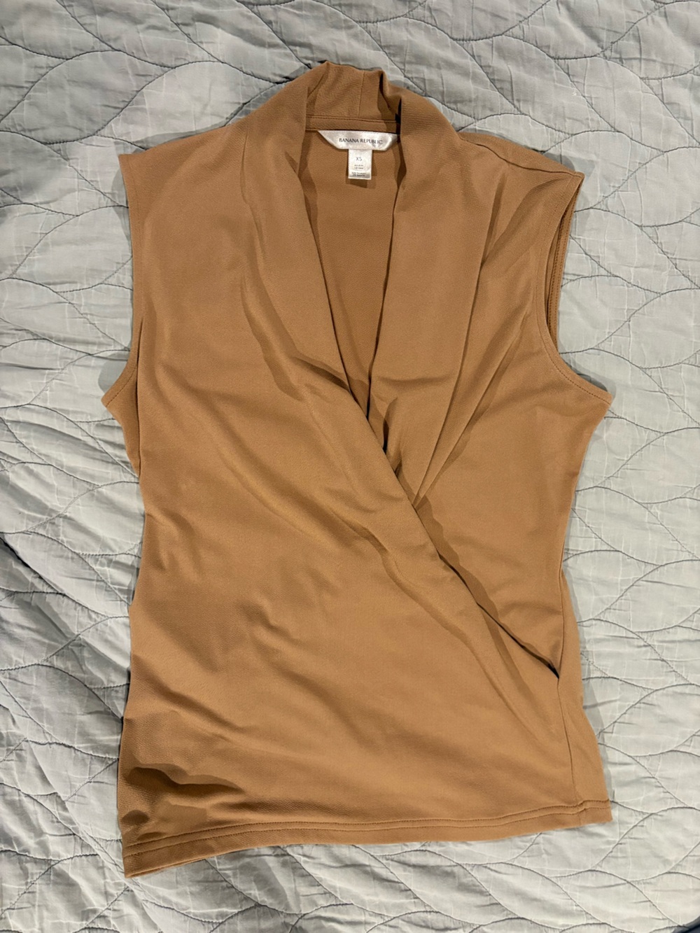 Banana Republic Sleeveless Wrap-Front Top in Camel